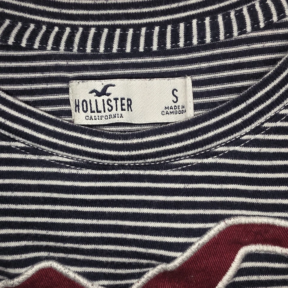 Camisa Hollister Mujer Rayas Pequeña Bordada Logo Manga Corta Y2K Clásica Foto 2 de 3