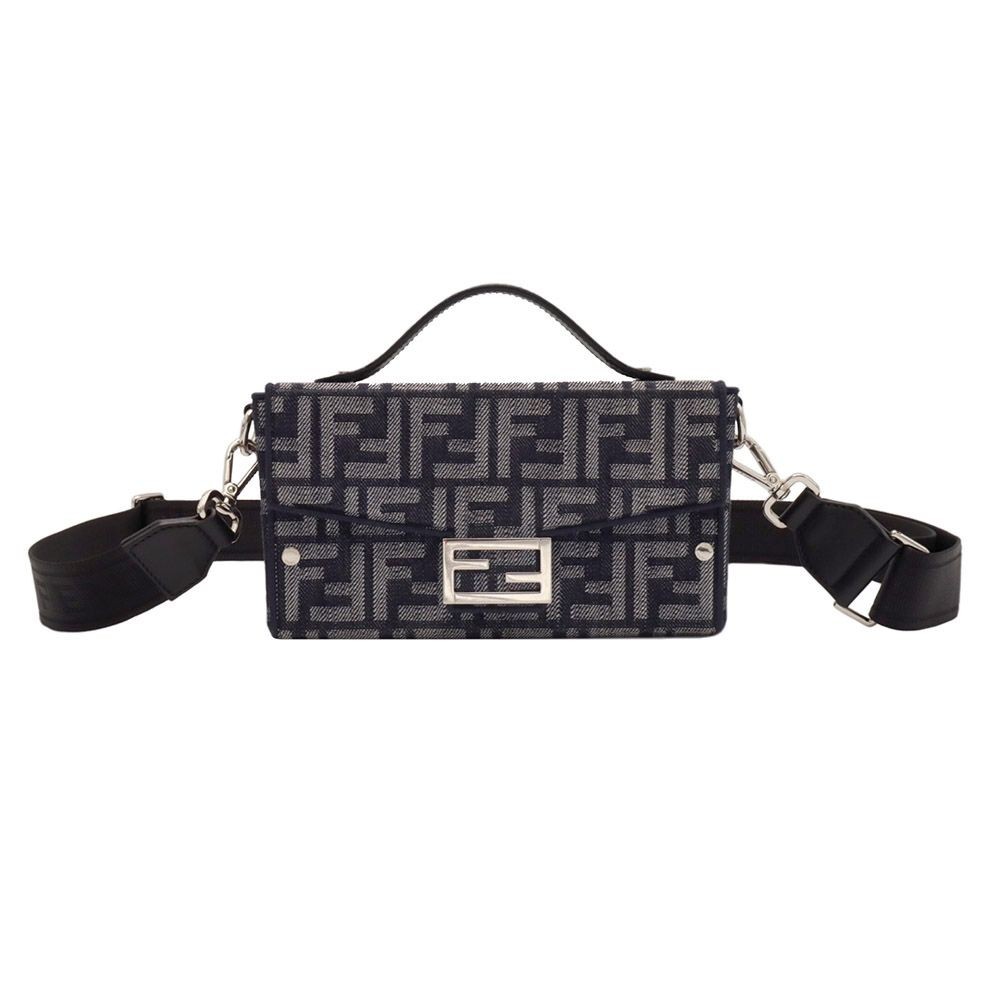 Dark Blue FF Jacquard Soft Trunk Baguette Crossbody Bag