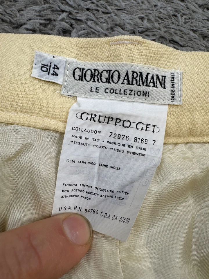 Giorgio Armani Pants Women 44 US 10 Creamy Ivory Wool Pleated Relaxed Trousers - Image 3 of 4