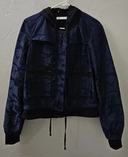 Blanc Noir Camouflage Aviator Jacket With Hood Navy Women's Size Medium 