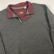 ORVIS FLY FISHING 1/4 Zip Snap Pullover Sweater Men  s XL Cotton Blend Dark Gray