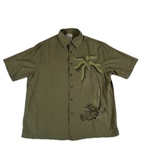 Walt Disney World Mickey Hawaiian Tropical Green Silk Blend Shirt Men's Resort