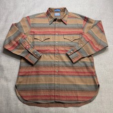 Pendleton High Grade Western Wear Button Up 100 Virgin Wool Shirt Striped XL