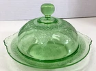 Vintage Federal Green Depression Glass Covered Butter Dish Uranium -READ