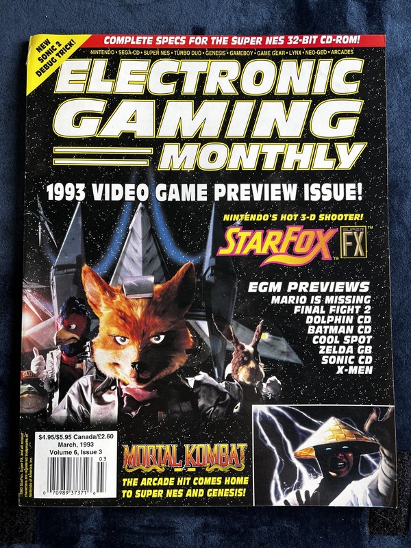 Electronic Gaming Monthly (EGM) #44 /Mar 1993/STARFOX, MORTAL KOMBAT, SONIC/ VGC