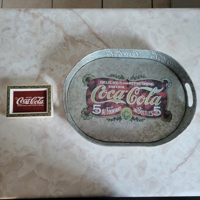 Vintage Drink Coca Cola Serving Tray Handles  Metal Oval + Soap Tray Lot Bundle 