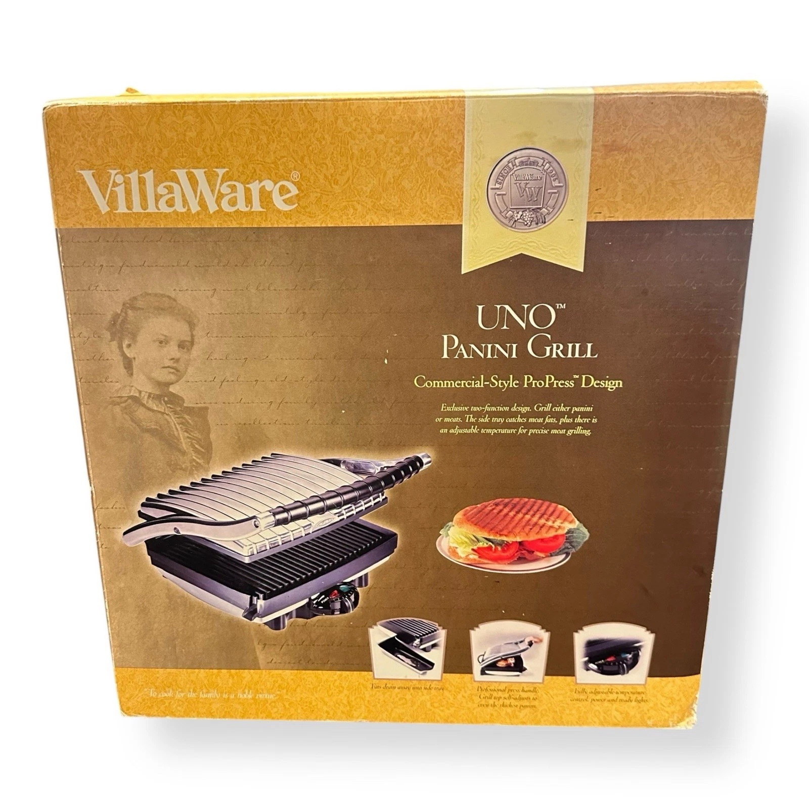 Villaware Uno Panini Grill 2160 Commercial Pro Press Sandwich Maker Press NEW