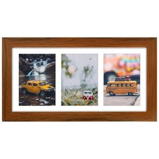 , 7x14 Brown Photo Solid Wood Collage Frame with Mat Displays (3) 4 x6 Pictures