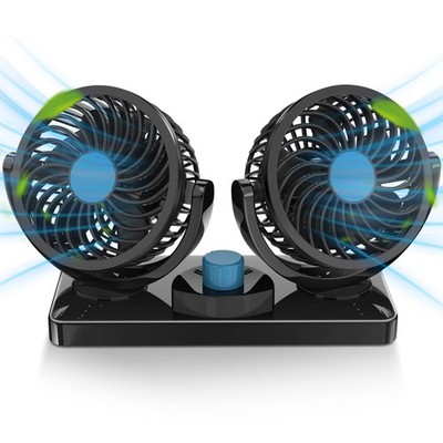 FiveJoy 360 Degree Rotatable Car Fan - 12V DC Electric 2 Speed Dual Head Fans...