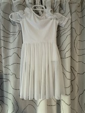 Balera Girl's Cold Shoulder Short Sleeve Ruffe Dress White Size IC