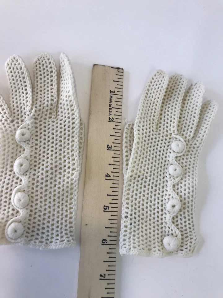 Guantes FALBALA Vintage/Nuevos Marfil Ganchillo Niñas Hechos en Francia Talla Única Foto 2 de 4