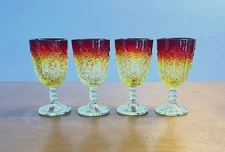 4 MCM Rare L. G. Wright Glass Co. Amberina 4 oz Cordials Daisy & Button Design