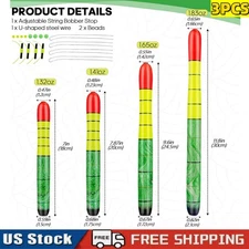 3PC Fishing Bobbers Floats Weighted Catfish Pole Float High Visibility Wood Pole