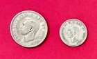 1944 Canadian Silver(80%) Quarter and 10 Cents with portrait of King George VI
