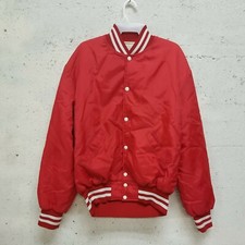 Vintage Halloway One Shell Red USA Made Bomber Jacket White Stripes Size Large