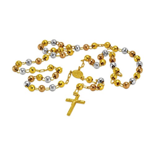 14K Solid Multi Tone Gold Virgin Mary Beads Rosary Necklace Rosario - Picture 7 of 24