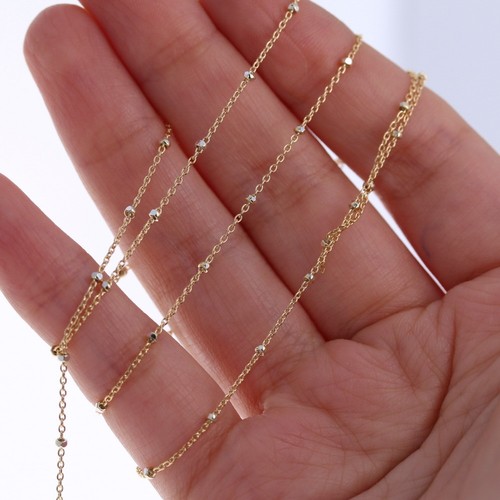 Gold Satellite with Silver Beads Chain, Sterling Silver Beaded Chain by the Foot - Picture 3 of 3