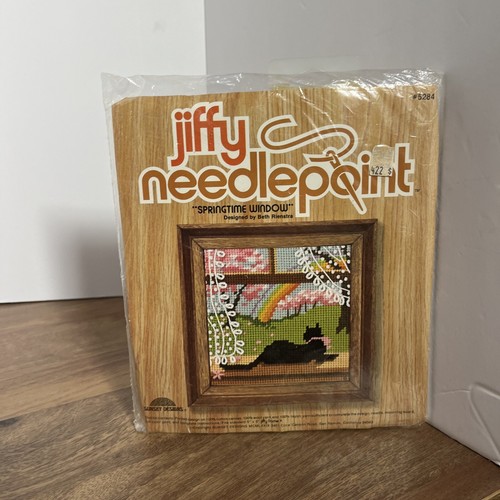 1979 Jiffy Needlepoint Kit “Springtime Window” #5284 Cat Vintage SEALED