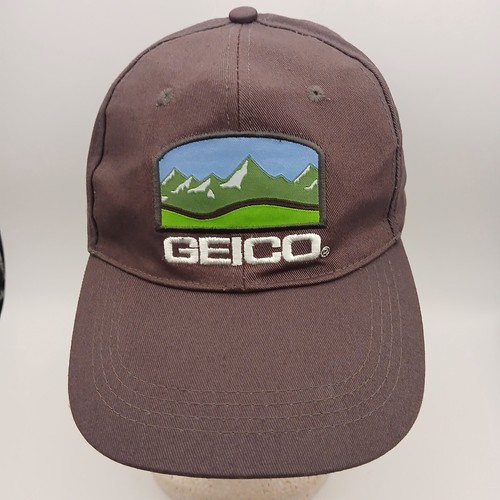 Geico Hat Advertising Cap Strap Back Gray White Script Mountain Patch Logo CMA - 第 7/24 張圖片