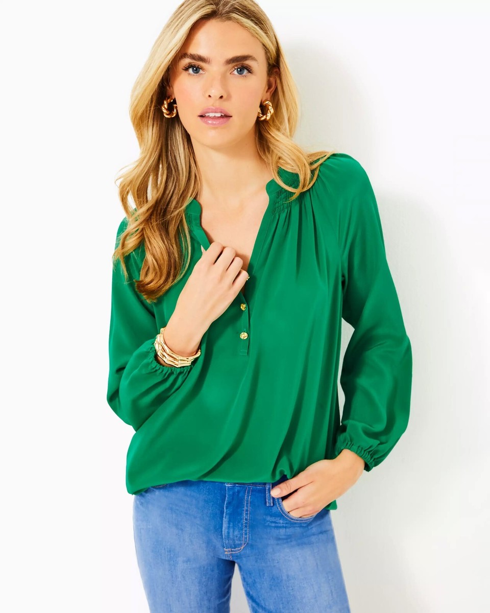 (取寄) リリー ピュリッツァー レディース シルク トップ Lilly Pulitzer women Rayalynne Silk Top Villa Green Silk Bubbly Clip Women's Lilly Pulitzer Rayalynne Silk Top | Zappos.com