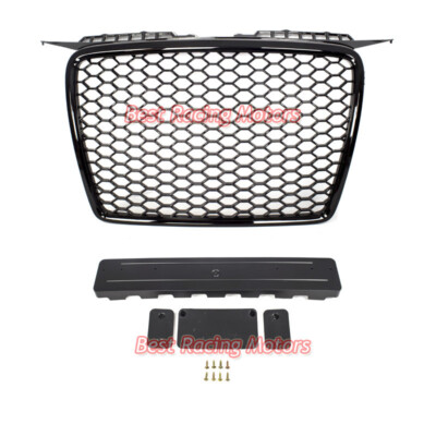 For 2006-2008 Audi A3 8P RS3 Style Front Grille (Gloss Black Frame + Honeycomb)