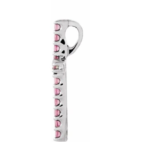 Colgante de cruz pequeña turmalina rosa natural en oro blanco de 14 K - Imagen 2 de 2