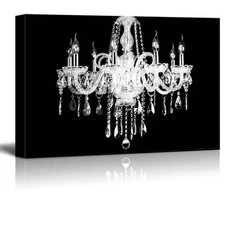 wall26 - Canvas - Crystal White Chandelier on Black Background - 16"x24"