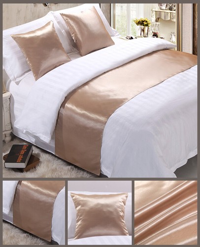 Silk Satin Bed Runner Bed Scarf Solid Color Bedspreads Home Hotel Bedroom Decor - Picture 7 of 15