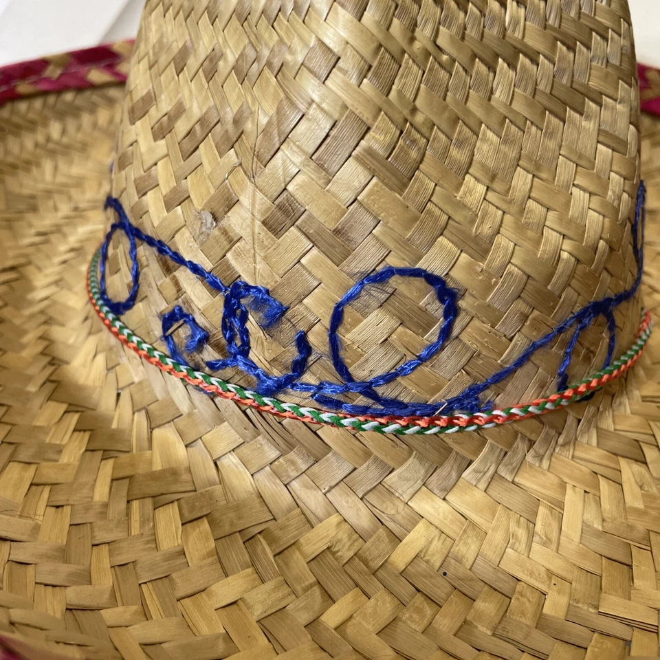 Chapéu de Palha Infantil Sombrero Fantasia Infantil Brincar Aro Vermelho Costura Azul - Imagem 2 de 3