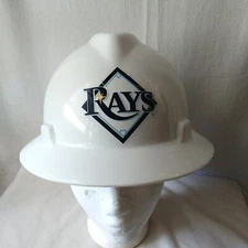 MSA V-Gard White Full Brim Hard Hat Fas-Trac Tampa Bay Rays Sticker Medium