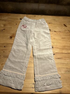 Bon a Parte Mädchen hose 128 130 Samt Grau Mit Rüschen Und Stickerei Blume Neu!