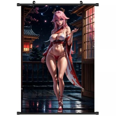 Anime Game Role Yae Miko Scroll HD Girl Print Poster Wall Art Picture 30x45cm
