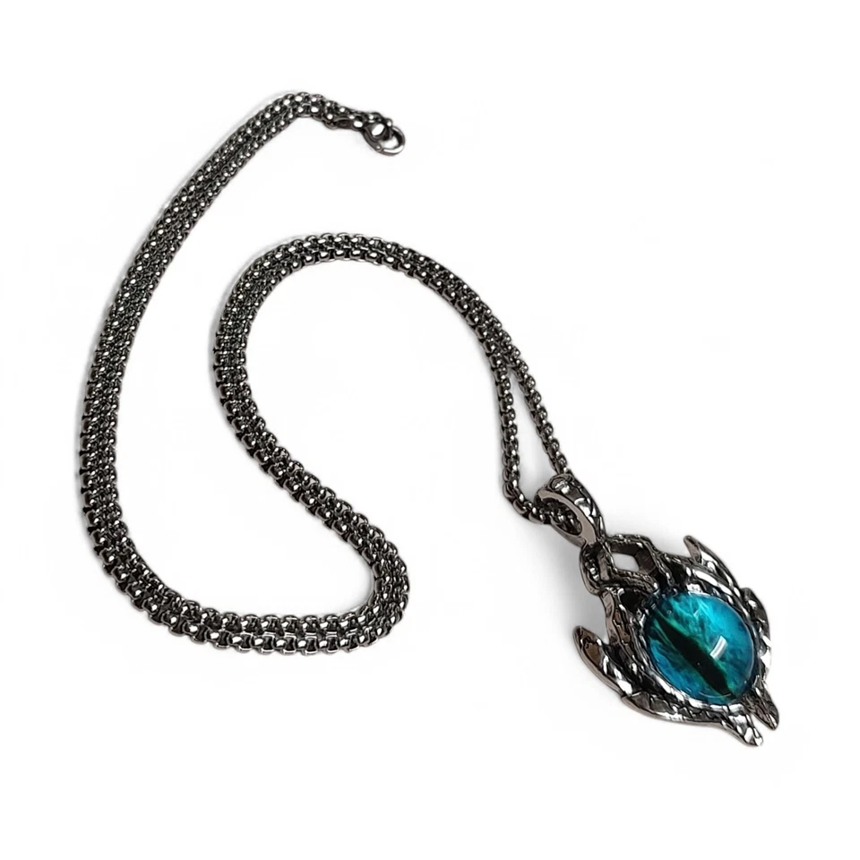 Blue Evil Eye Pendant Necklace Men's Demon Eye Men's Powerful Beast Eye 23.5" Foto 3 de 4