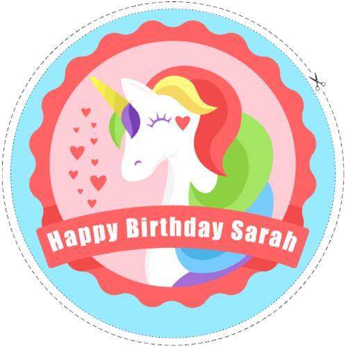 7.5 Unicorn Personalised Edible Icing ""Your Message"" Cake Topper