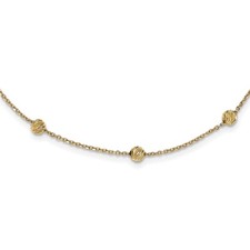 Real 14K Yellow Gold Diamond-cut Beads Station Necklace; 17 inch; Lobster Clasp