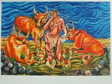 SANDRO CHIA litografia a 25 colori, titolata ''PASTORALE'' (BB)