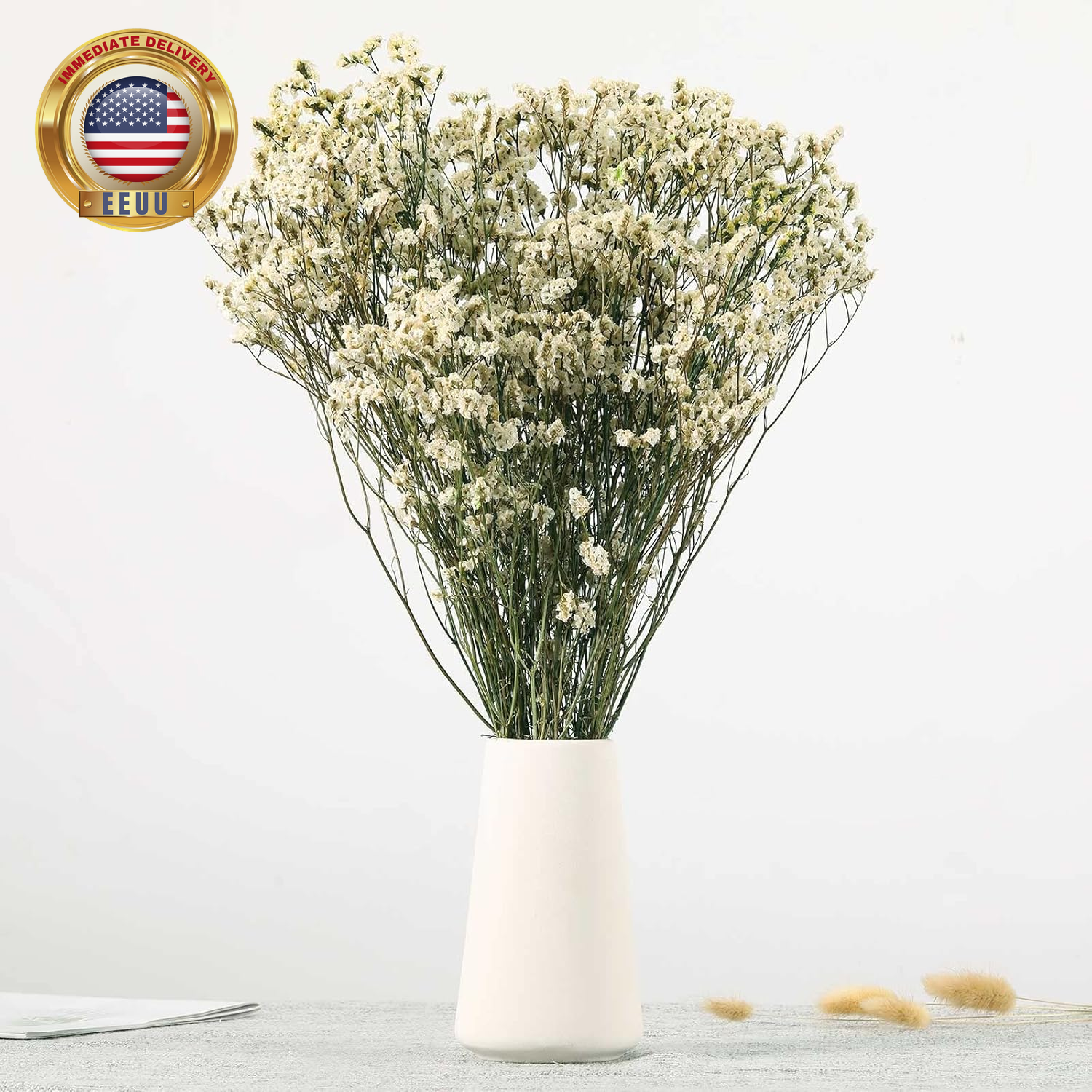 Dried Flowers Babys Breath Bouquet, Natural White Dry Flowers – 17'' 1800+ Ivory-image