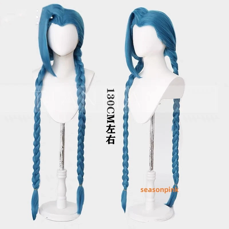LOL Arcane Jinx Cosplay Wigs Women Long Blue Braided Synthetic Party Hair 130cm - Image 4 of 4
