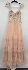NWT Mac Duggal 50648 Ruffle Beaded Bodice Dress Pink Peach Fairy Size 4