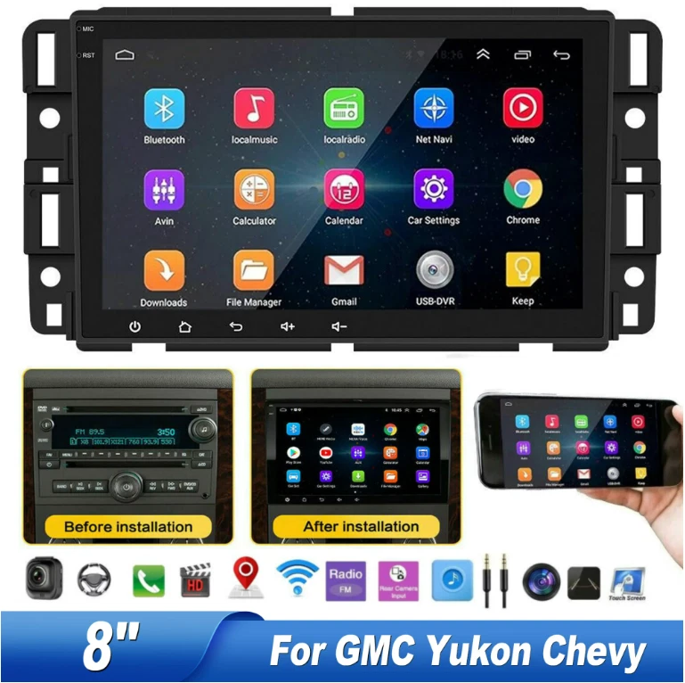 8" Android Car Radio CarPlay GPS Stereo For 2007-2014 Chevy Silverado 1500 2500 - Image 3 of 4