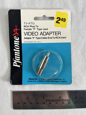 Pfantone TV-ATG Female F Type Jack To RCA Plug Video Adapter NOS