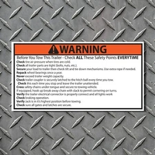3" tall x 6" wide Trailer Towing Checklist Warning Vinyl Decal Sticker Safety