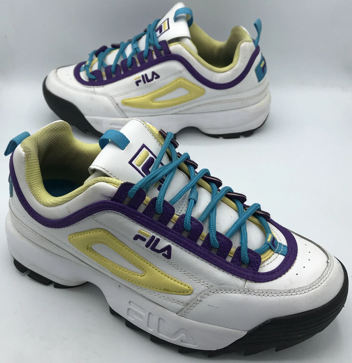 Por lo tanto pasillo líquido Vintage FILA Disruptor II Shoes White Purple Yellow Men's Size 9 | eBay