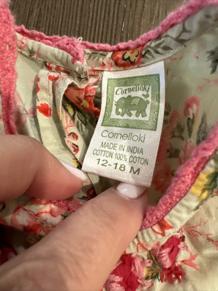 VTG April Cornell Cornelloki Dress 12-18 Mos Green Floral Bloomers Embroidery - Image 3 of 4