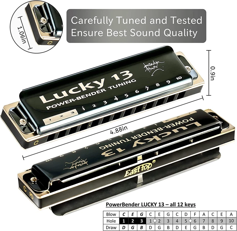 Lucky 13 Bass Plus Blues Harmonica 13 Holes Diatonic Harp Mouth Organ US Stock - Image 3 of 4