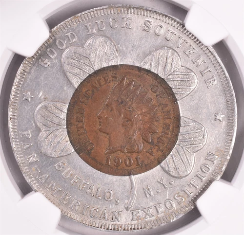 1901 Indian Cent Encased Pan American Exposition L-EC01D - NGC MS62 