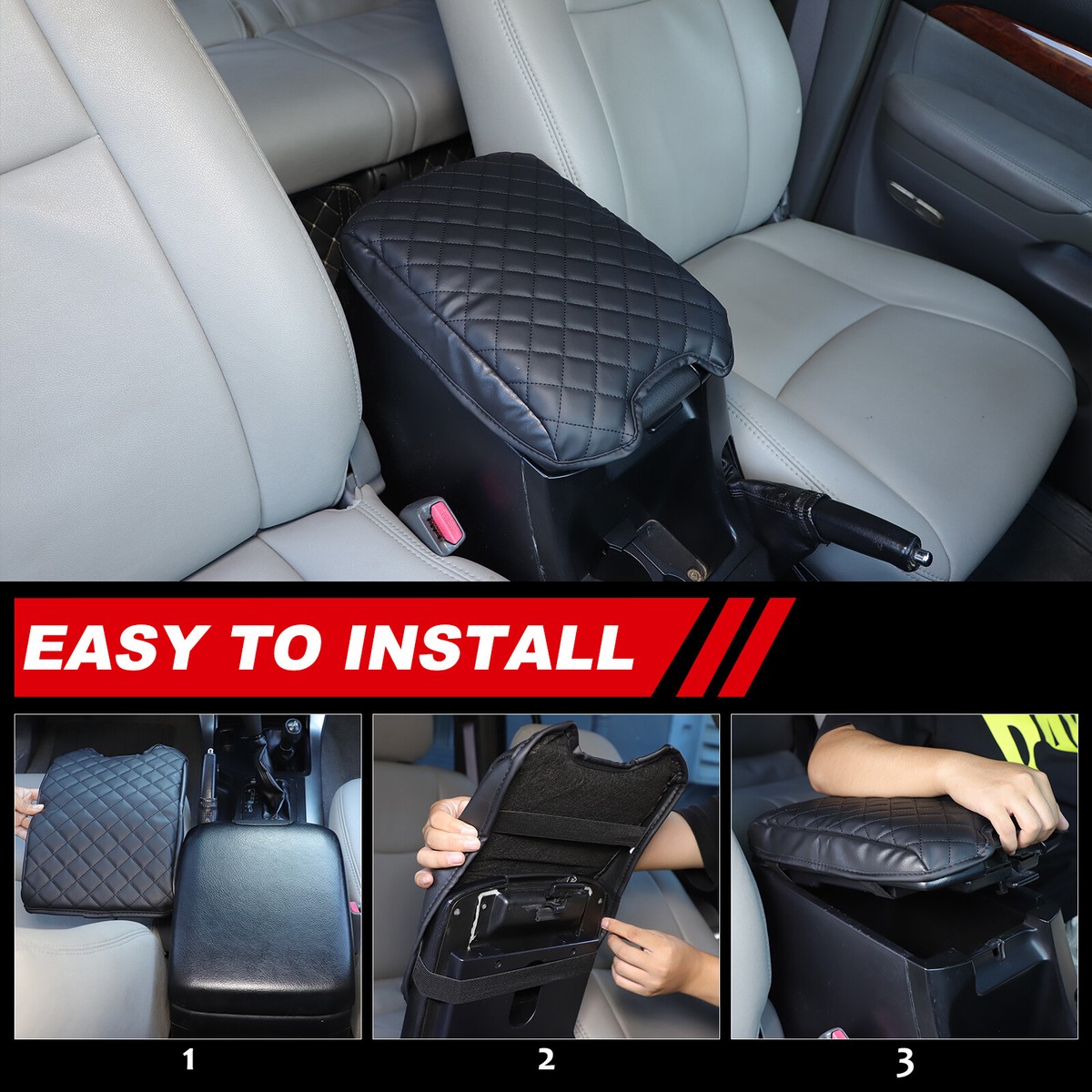 ROGNEE Imbottitura Elegante in Microfibra di Cuoio Centro Bracciolo Box Case Pad Copertura di Protezione per Toyota per Land Cruiser per Prado 120 2004-2009 (Color : Black 2