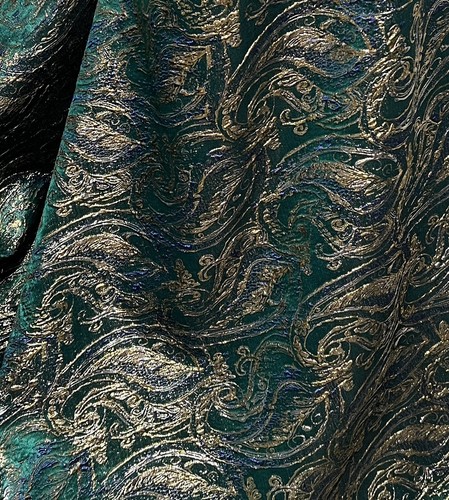 Green Blue Gold Metallic Brocade Fabric 58” Width Sold By Yard - Picture 2 of 8