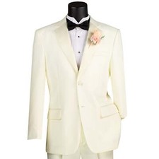 LUCCI Men's Ivory Tuxedo Suit w/ Sateen Lapel  Trim Classic Fit - NEW