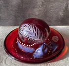 Fenton Glass Red  Amberina Hand Painted Hat Bonnet Flowers Signed
